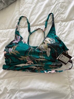 Tropical Teal Floral Strappy Bikini Top
